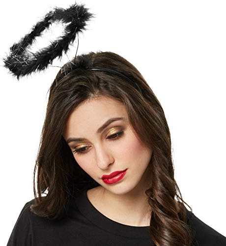 dressforfun 901031 Heiligenschein, Perfektes Accessoire für Engelskostüm, feine Federn und Silberstreifen - diverse Farben - (schwarz | Nr. 303427)