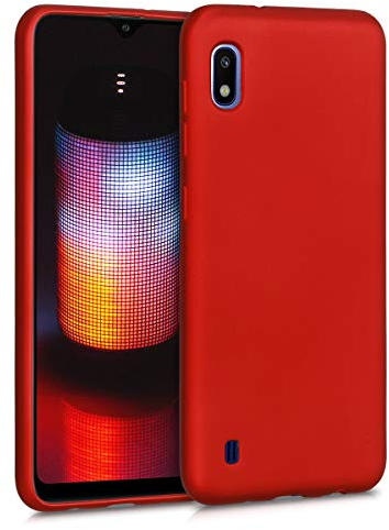 kwmobile Case kompatibel mit Samsung Galaxy A10 Hülle - Schutzhülle aus Silikon metallisch schimmernd - Handyhülle Metallic Dunkelrot