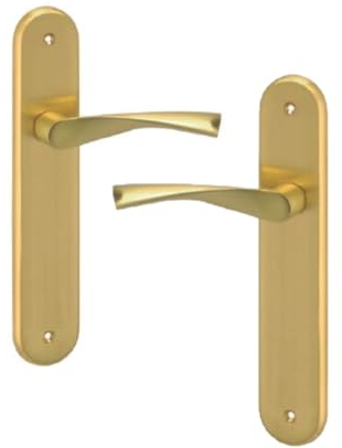 AZERODESIGN Juego de MANIVELAS puerta con placa larga modelo MAR - acabado latón mate – material aluminio - medida de la placa 238 mm de alto x 44 mm de ancho y manilla de 120 mm de longitud