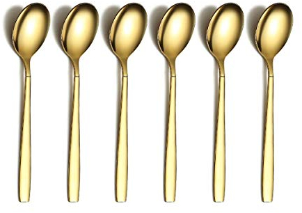 Berglander Gold Teaspoon, Stainless Steel Tea Spoon Dessert Spoon With Titanium Gold Plating 6.5 Inches Pack of 6