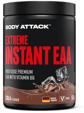 Body Attack Extreme Instant EAA Pulver Cola 500 g | vegan, 8 essentielle EAA Aminosäuren für eine proteichreiche Ernährung & intensives Training - Ideale 2:1:1 Ratio