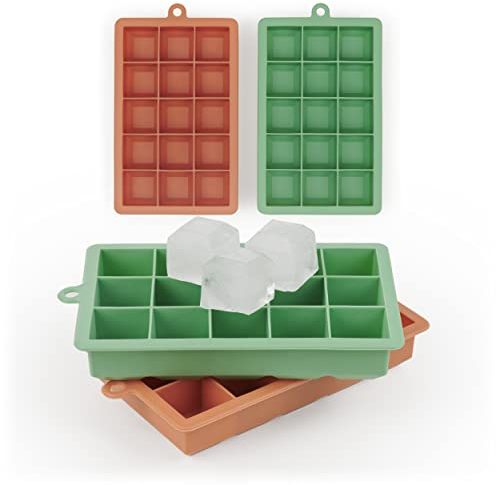 Blumtal Eiswürfelformen Silikon 2x15er - Eiswürfelform - Silikon Eiswürfelform für Eiswürfel 3,3 cm - 2 x Eiswürfelbehälter groß - BPA freie Eiswürfelform 2x - Olive Green und Mineral Red