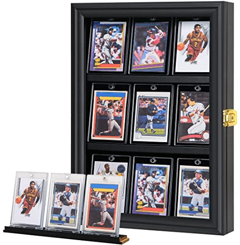 Verani Baseballkarten-Vitrine, Sportkarten-Display-Rahmen, hält Sportkarten mit UV-Schutz, klare Sicht, abschließbarer Wandschrank für Fußball, Basketball, Hockey, Sammelkarte, Schwarz