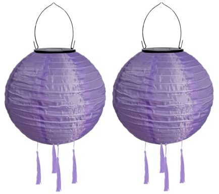 Yeehliny Lampions Außen Wetterfest Solar Laterne Solarlampen Lampenschrimp Außenlaternen 20cm LED Laterne Wasserdicht Nylon Hängende Gartenlaterne Solar Lampion Solarbeleuchtung (2PCS/Lila)