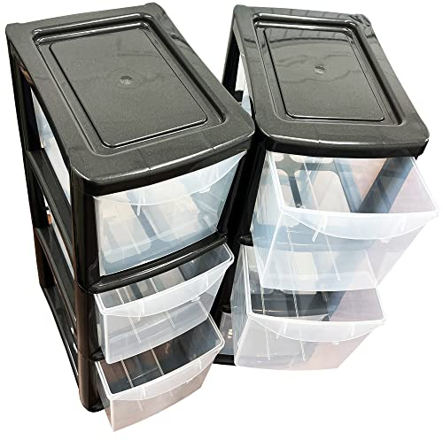 Black Medium 3 Drawer Modular Storage Tower Unit for School, Home, Office, Bathroom & Living Room With Clear Drawers (1)