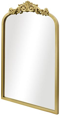 AIXI HOME Arendahl Traditioneller goldener Bogen-Wandspiegel, 38.1x58.4 cm, geschnitzt, elegant, rechteckig, Badezimmerspiegel mit antikem verziertem Metallrahmen, Schlafzimmer, Eingangsbereich