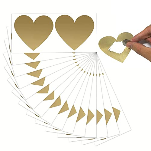 30 Stück Rubbelsticker Etiketten,7cm Rubbel Herz Etiketten Rubbellose Aufkleber, Scratch Sticker, Rubbelkarten Rubbellose Überraschungen Gutscheinkarten Einladungen Hochzeit-Gold