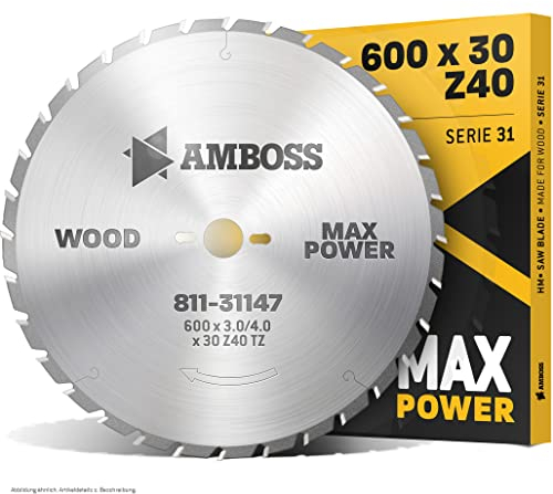 Amboss - HM Kreissägeblatt - NAGELFEST - Ø 600 mm x 4.0 mm x 30 mm | für extremen Einsatz auf Baustellen | Trapezzahn (40 Zähne) | Kombinebenlöcher