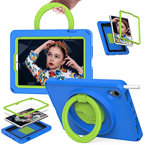 Tablet Case + Screen Protector For iPad Mini 6 8.3 2021 Kids Case, Kids Friendly with Eagle Design, Waterproof EVA Foam Lightweight Shockproof, Ring Handle Kickstand with Shoulder Strap Blue