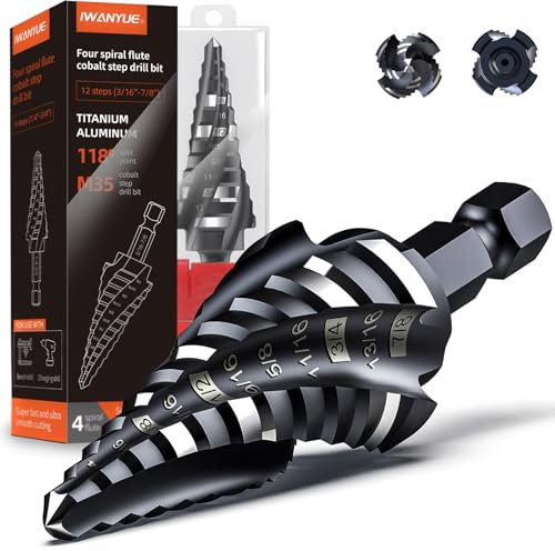 M35 Cobalt Step Drill Bit Set, Four Spiral Flute Cobalt Step Drill Bit, 3/16”-7/8 Impact Unibit Bit,for for Stainless Steel, Wood,Stainless Steel, Wood