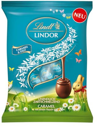 Lindt Schokolade LINDOR Eier Caramel & Salz | 90 g | LINDOR Vollmilcheier mit zartschmelzender Caramel Füllung und einem Hauch Salz | Oster Schokolade | Schokoladengeschenk | Ostereier | Schokoeier