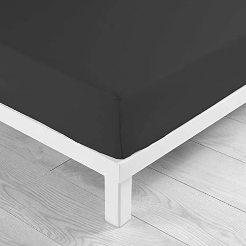 douceur d'intérieur, Drap Housse (90 x 190 cm) Lina Noir, 100% Coton