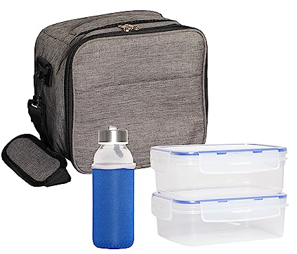 KRAMAZ Bolsa Termica Porta Alimentos, Fiambreras Comida Trabajo, Loncheras de trabajo, Nevera pequeña portatil, Impermeable, Incluye 3 Envases Herméticos incluidos de 0,5 L