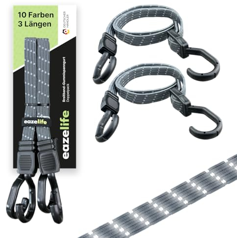 2er Set Gummispanngurt, verstellbar, Breitband Expander mit Metallhaken, Stark Belastbar, für Auto, Fahrrad und Outdoor-Aktivitäten (10 Farben 3 Längen) (Stahl, 80 cm)