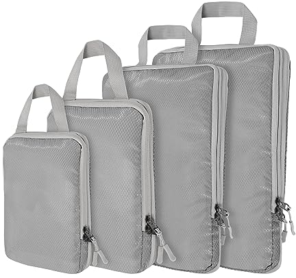 Compression Packing Cubes,4 Set Ultralight Packing Cubes for Carry on Suitcase, Travel Packing Essentials for Suitcase Organizer Bags Set, Durable Travel cubes for Luggage (Set of 4, Grey)
