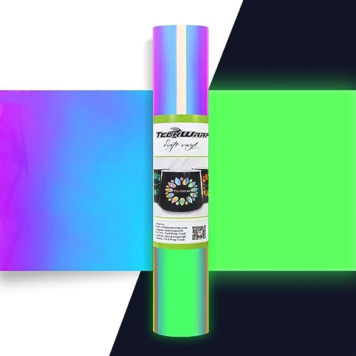 TECKWRAP Glow in Dark Holographic Chrome Adhesive Craft Vinyl for Craft Cutter,Sign Plotter 1ft x 5ft, Opal White