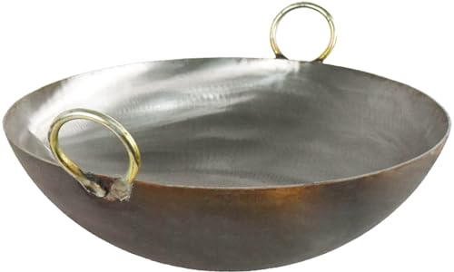 Catering Iron Kadai Deep Frying Pan Traditional Kadhai for Cooking Indian Chinese Food Wok Pan Hand Hammered Round Bottom Black (20 Inch)