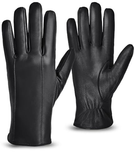 MGGMOKAY Herren Lederhandschuhe aus echtem mit Futter Warm Kaschmir,Schwarz,XL