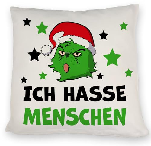 Weihnachtsmuffel Kissen mit Spruch Ich Hasse Menschen EIN DekoKissen für die Couch Motiv Weihnachtsmotiv WeihnachtsKissen Weihnachten Spruch Sofa Lustig