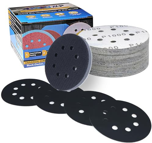 ALPXUXP 50 Pezzi Dischi Abrasivi 125mm Grana 1000,Impermeabili Carta Vetrata 8 Fori con 1 Platorello Spugna per Levigatrici Orbitali