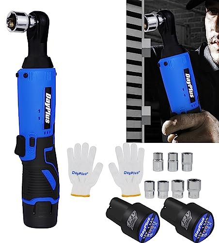 BRIEFNESS Electric Ratchet Wrench Set with 2 x Batteries 7 Sockets and LED Light, 3/8 inch Drive and High Torque Ratchet Wrench Variable Speed, 2300RPM Easy to Install and Remove Screws…