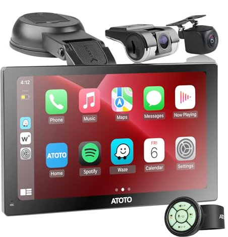ATOTO P5 Autoradio Tragbares 7 Zoll QLED CarPlay Display mit Front und 1080P Rückfahrkamera, Wireless CarPlay & Android Auto, GPS Navigation, Automatisches Dimmen, Bluetooth, AUX/FM/USB, P507SD-S31