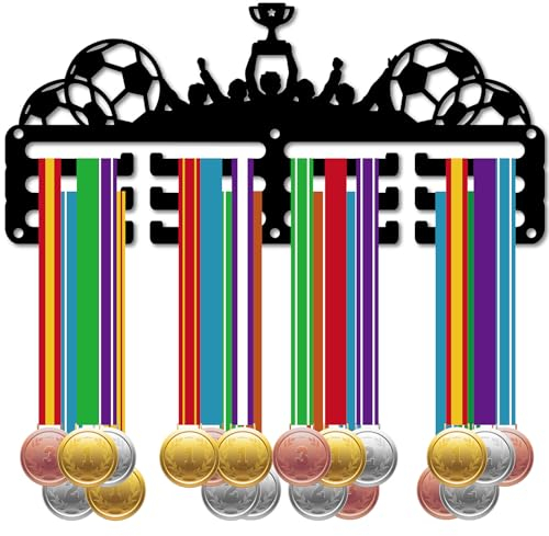 CREATCABIN Fußball-Medaillenhalter,Display,Fußball-Medaillen-Aufhänger,Rack,Sport,Metall Aufhängen,Auszeichnungen,Eisen,Kleine Halterung,Dekor,Auszeichnungen Für Männer,Wand,Schwarz,29x13cm-Medaillen