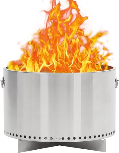 KIMORE Braciere a pellet a legna senza fumo con interruttore d'aria, braciere portatile in acciaio inox per esterni, con supporto rimovibile e padella, ideale per campeggio, cortile, patio, 8,5 kg