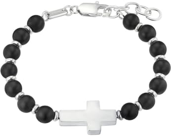 s.Oliver Armband Edelstahl Herren Armschmuck, mit Achat, 19+3 cm, Silber, Kreuz, Kommt in Schmuck Geschenk Box, 2038005