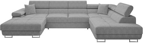 Mirjan24 Ecksofa Torezio Bis Cord mit Bettkasten, Einstellbare Kopfstützen, Sofa mit Schlaffunktion, Eckcouch für Wohnzimmer, U-Form Couch mit Bettfunktion (Poso 110, Seite: Rechts)