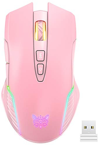Ratón inalámbrico para juegos de oficina, mouse de trabajo, 3600 DPI ajustable, luz LED RGB, color blanco, rosa y negro (rosa)