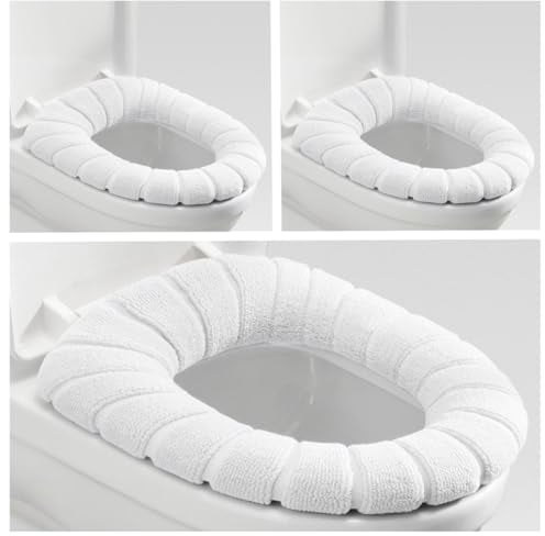 Mmnuagebleu Pack of 3 Toilet Seat Covers, Antibacterial, Warm and Soft, Washable, Stretch, Toilet Seat Cover, Toilet Seat Cushion (White)