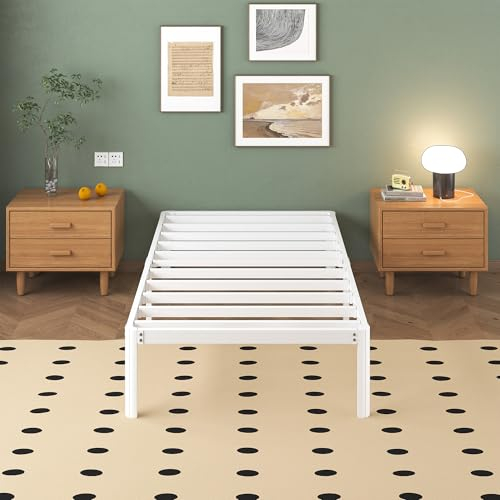 Lutown Teen 3ft Single Bed Frame with Rounded Corner Legs, Heavy Duty White Metal Bed Frame with Steel Slats Support, 36 cm High, Noise Free, Easy Assembly