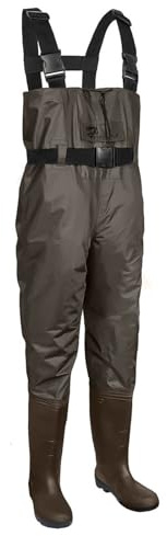 Croch Fishing Chest Waders with Boots Waterproof and Breathable Waders for Men and Women, Sizes EU 38-47/UK 5-14 (Brown, UK 6 / EU39)