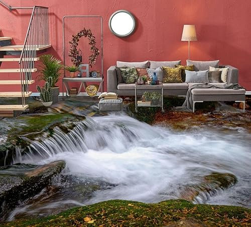 Autocollant De Sol Étanche Rivière Blanche 3D,150 * 105cm Sol Papier Peint Peintures Murales Auto-Adhésif Amovible Cuisine Bain Sol Étanche Tapis Tapis Impression Époxy