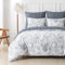 Tokokimo Housse de Couette 220x240 Coton avec 2 Taies d'oreiller 65x65 cm - Motif de Feuilles de Palmier Bleu - Parure de lit 220x240 Adulte - 100% Coton Parure Couette Fermetures éclair, Blanc