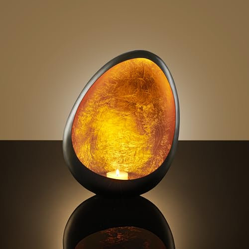 LOCALIS Windlicht Metall Mit Blattgold - 21x11x26 cm - Ideale Deko Wohnzimmer Tischdeko - Dekoration Wohnung Modern - Flur - Bad - Teelichthalter Grau - Kerzenhalter