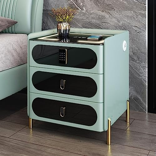 Smart Bedside Table with Smart Combination Lock, Nightstand with Wireless Charging, 3 Color LED Lights and USB Port, Bluetooth Speaker Multifunctional Smart LED Side Table