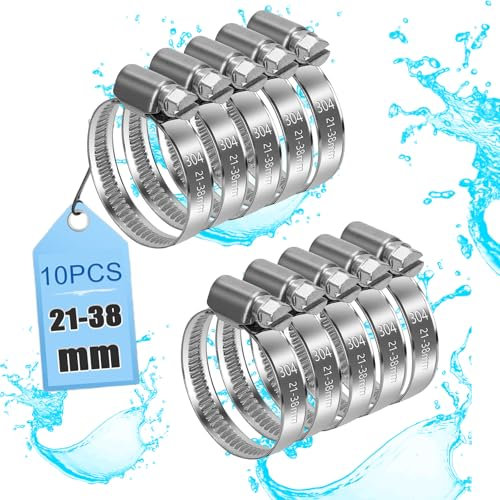 moveland 10 Stück 21-38 mm Schlauchschellen Edelstahl - Rostfreie 304 Schlauchschellen - Verstellbares Schlauchschellen Set - Keine Beschädigung des Schlauches, für Garten, Pool