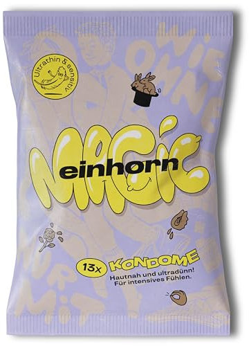 einhorn ultra dünne Kondome I 13er Magic I 13 Stück I Standardgröße 54 mm I vegane, hormonfreie Verhütung ohne Chemie - natürlicher Gleitfilm - nachhaltig und sicher