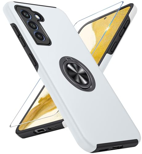 Vaki Handyhülle für Samsung Galaxy S22 Hülle mit Schutzfolie, Schutzhülle Galaxy S22 Case mit 360° Magnetischer Ring Ständer Kratzfest Fallfestigkeit Stoßfest für Samsung S22 5G Cover (Silber)