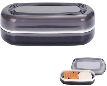 Travel Case for Kitsch Shampoo bar, Shampoo Bar Holder, Travel Soap Container, Large Soap Box, Soap Dish with Draining Layer, Case for Bathroom (Black, 1 Pack)