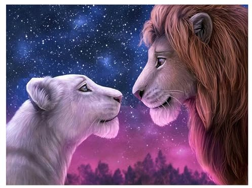 DCIDBEI DIY 5D Pintura de Diamante Leones 50x40cm Pintura por Números León Adulto Diamond Painting León Madre Juego de Bordado Adulto Punto de Cruz Animales Pintura Diamante León Animales