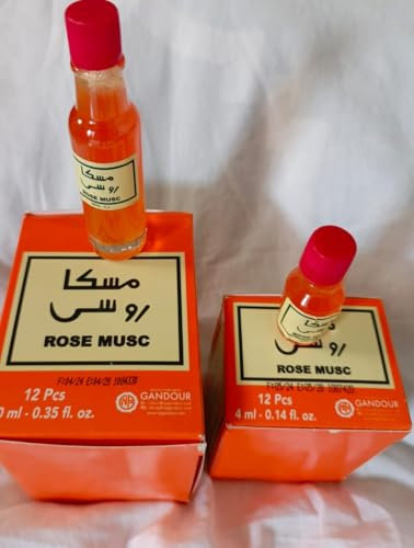 Huile spirituelle rose musc 2 flacons (10ml+4ml) petite et grande bouteilles bouchon rouge, arabe tradition