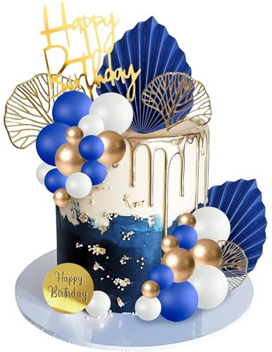 Tortendeko Geburtstag 30 Stück Tortendeko Kugeln Gold Weiße Blau Cake Topper Geburtstagstorte Deko Happy Birthday Kuchendeko für Hochzeit, Gartenparty, Familientreffen (Blau)