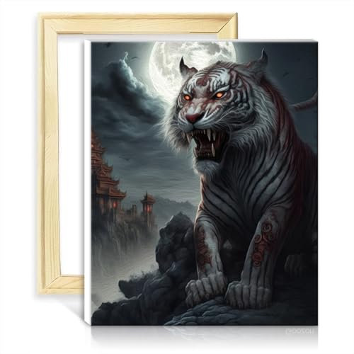 LiHEQING Malen nach Zahlen, weißer Tiger, Malen nach Zahlen für Erwachsene, mit Pinseln und Acrylbild für die Heimdekoration, ohne Rahmen (40 x 50 cm)