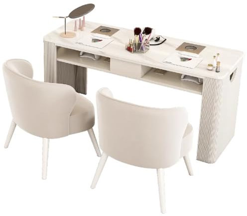 TT-YEC Moderner, Robuster Maniküretisch, Marmor-Maniküretisch, Maniküretisch Mit Schubladen Und Absaugung, Multifunktionales Aufbewahrungsdesign, Doppelschicht-Maniküretisch,Al140cm
