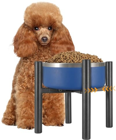 PROERR Raised Single Dog Bowl Stand, Adjustable Elevated Dog Food Bowl Stand for 7-11 Wide Bowls, 9 Tall, Dog Bowl Holder for Medium Small - Metal Dog Bowl Stand Only - Black