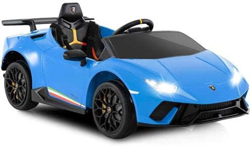 GYMAX Kids Electric Ride on Car, 12V Licensed Lamborghini Battery Powered Toy Vehicle with Remote Control, MP3, USB Port, Music, LED Light & Horn, Children Electric Car for 3+ Years Old (Blue)