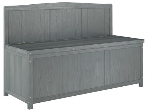 Outsunny Garden Arch Wood Bench Outdoor Storage Box Garden Furniture Chair 115L x 45W x 75Hcm, Grey